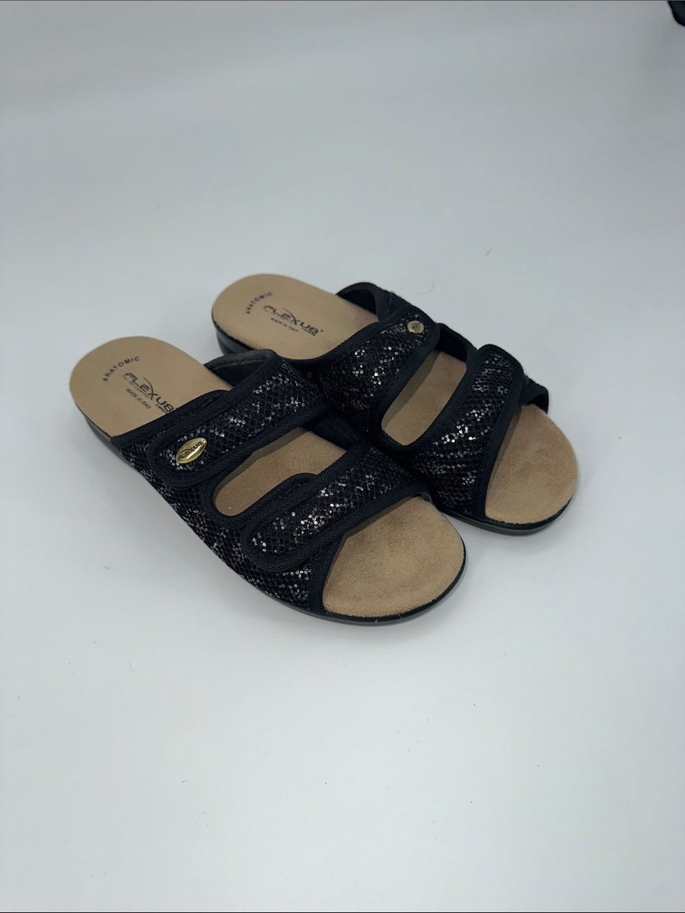 Flexus Relaxed Comfort Black Sequined Slide Sandals